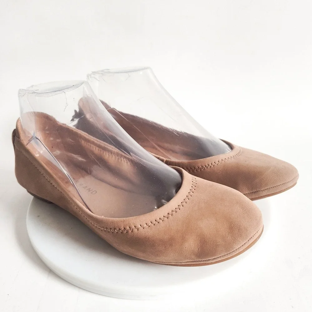 Lucky Brand Ballet‎ Flats Size 6 Tan Leather Lace Up Heel Slip On Shoes